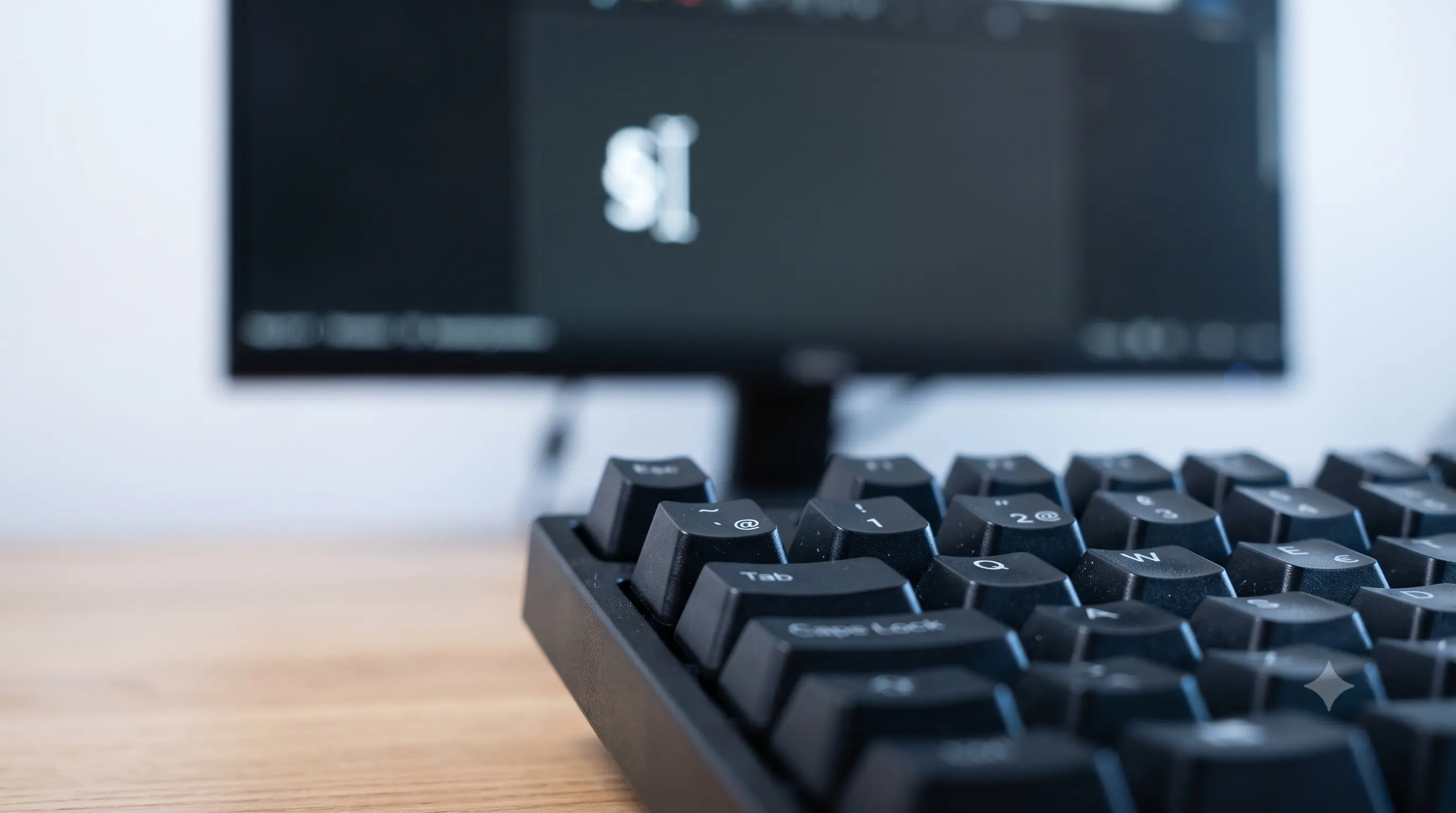 A close-up of a US keyboard's @ and quote keys next to a screen showing the wrong symbol typed